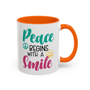 Inspirational Peace Coffee Mug - "Peace Begins with a Smile" - 11oz & 15oz