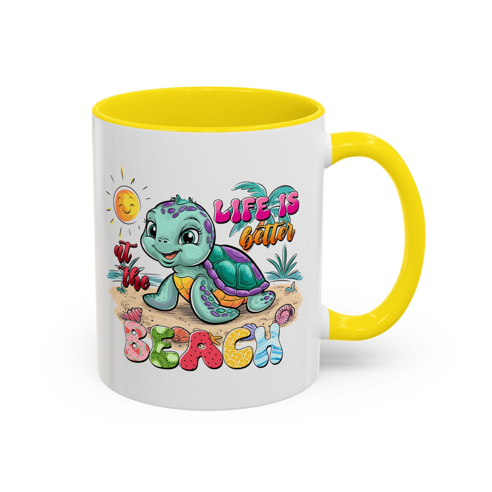 Beach Vibe Accent Coffee Mug - "Life is Better at the Beach" Design turtle animal lover
