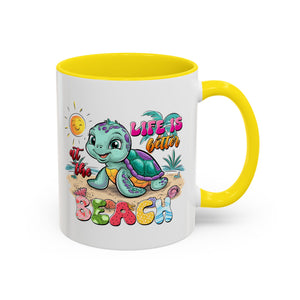 Beach Vibe Accent Coffee Mug - "Life is Better at the Beach" Design turtle animal lover