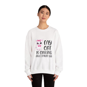 Cute Cat Lover Sweatshirt, My Cat Is Calling Crewneck, Animal Print Pullover, Pet Owner Gift, Cozy Sweatshirt for Cat Moms