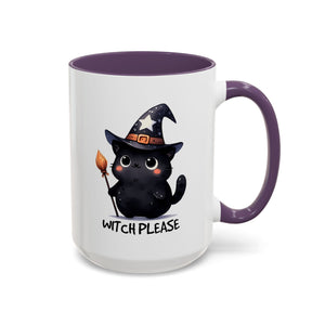 Cute Witch Cat Coffee Mug - Perfect for Halloween, Cat Lover Gift, Witch Please Design, Black Cat Mug, Cozy Drinkware