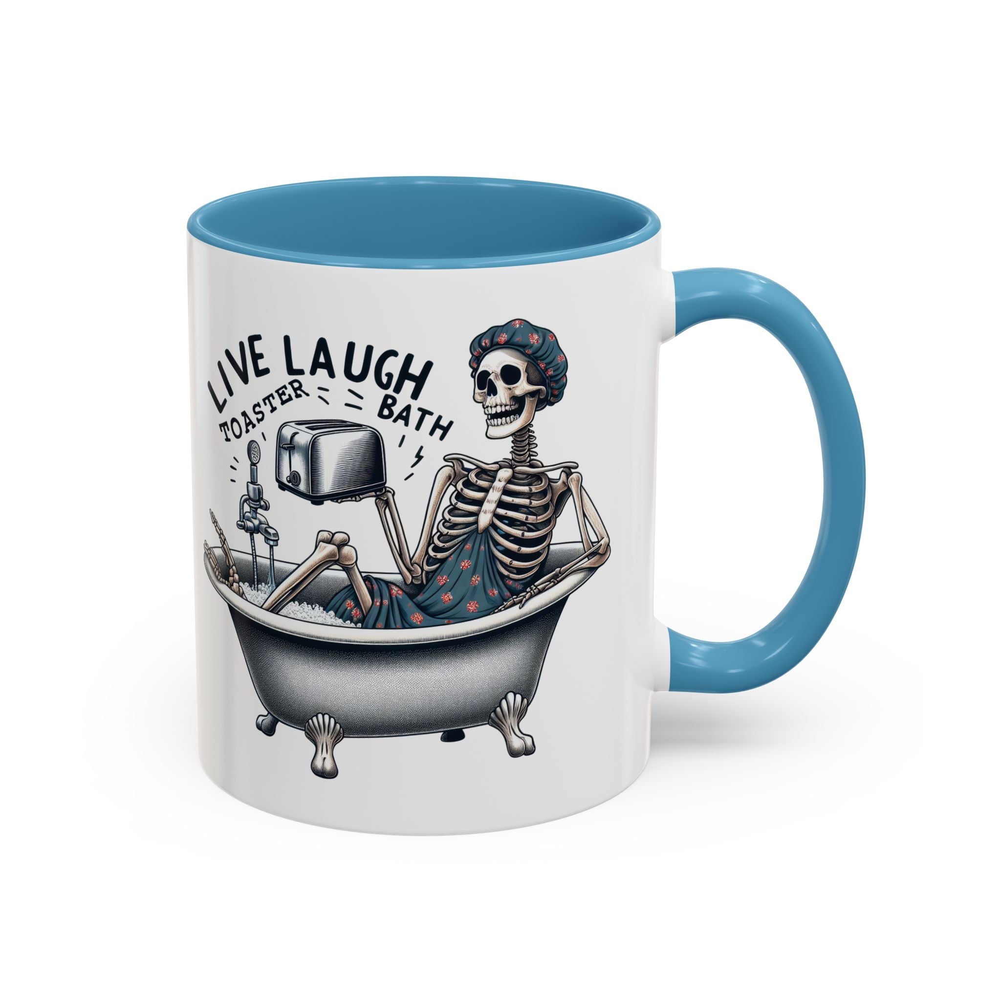 Skeleton Bath Time Coffee Mug, Live Laugh Roast & Relax Skeleton Mug, Funny Gift for Halloween, Quirky Kitchen Decor, Unique Coffee Cup