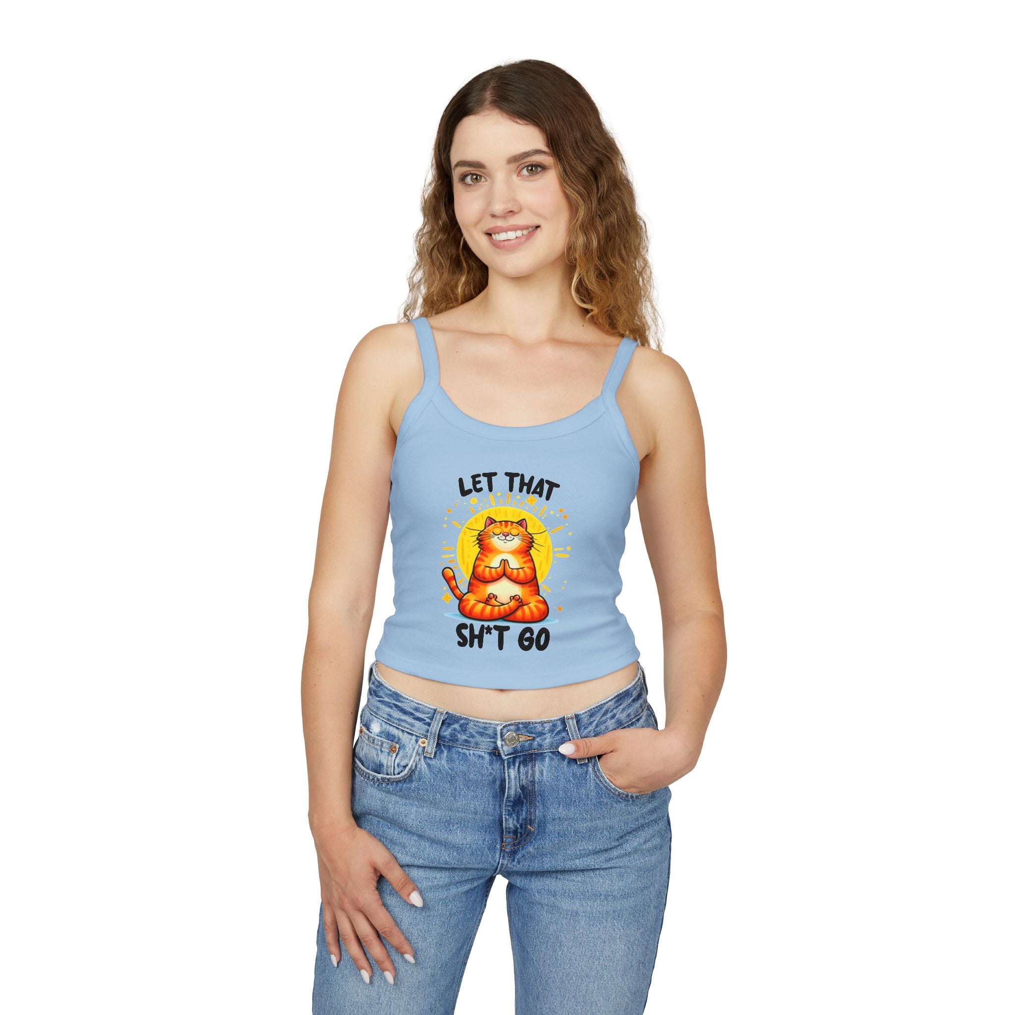 Funny Cat Women's Spaghetti Strap Tank Top - "Let That Sh*t Go" Design