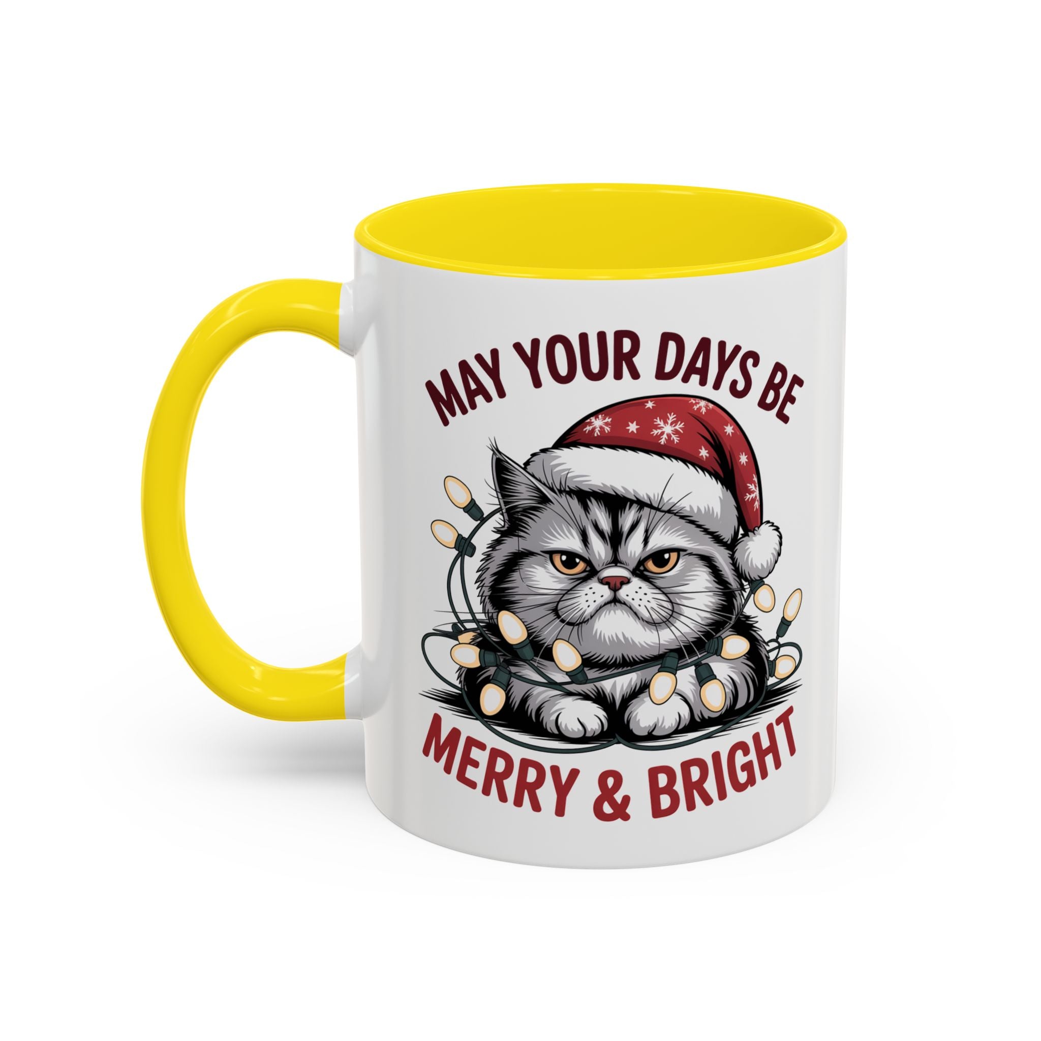 Funny Holiday Cat Mug - "May Your Days Be Merry & Bright"