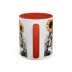 Sunflower Skull Accent Coffee Mug, Gothic Floral Mug, Unique Gift for Coffee Lovers, Boho Decor, Halloween Mug, Artful Drinkware
