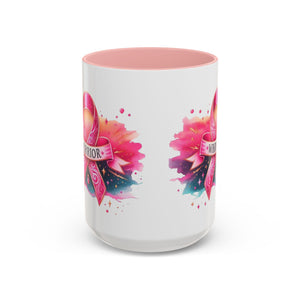 Pink Ribbon Warrior Coffee Mug, Support Breast Cancer Awareness Gift, Inspirational Mug, Cancer Survivor Merchandise, 11oz 15oz Mug