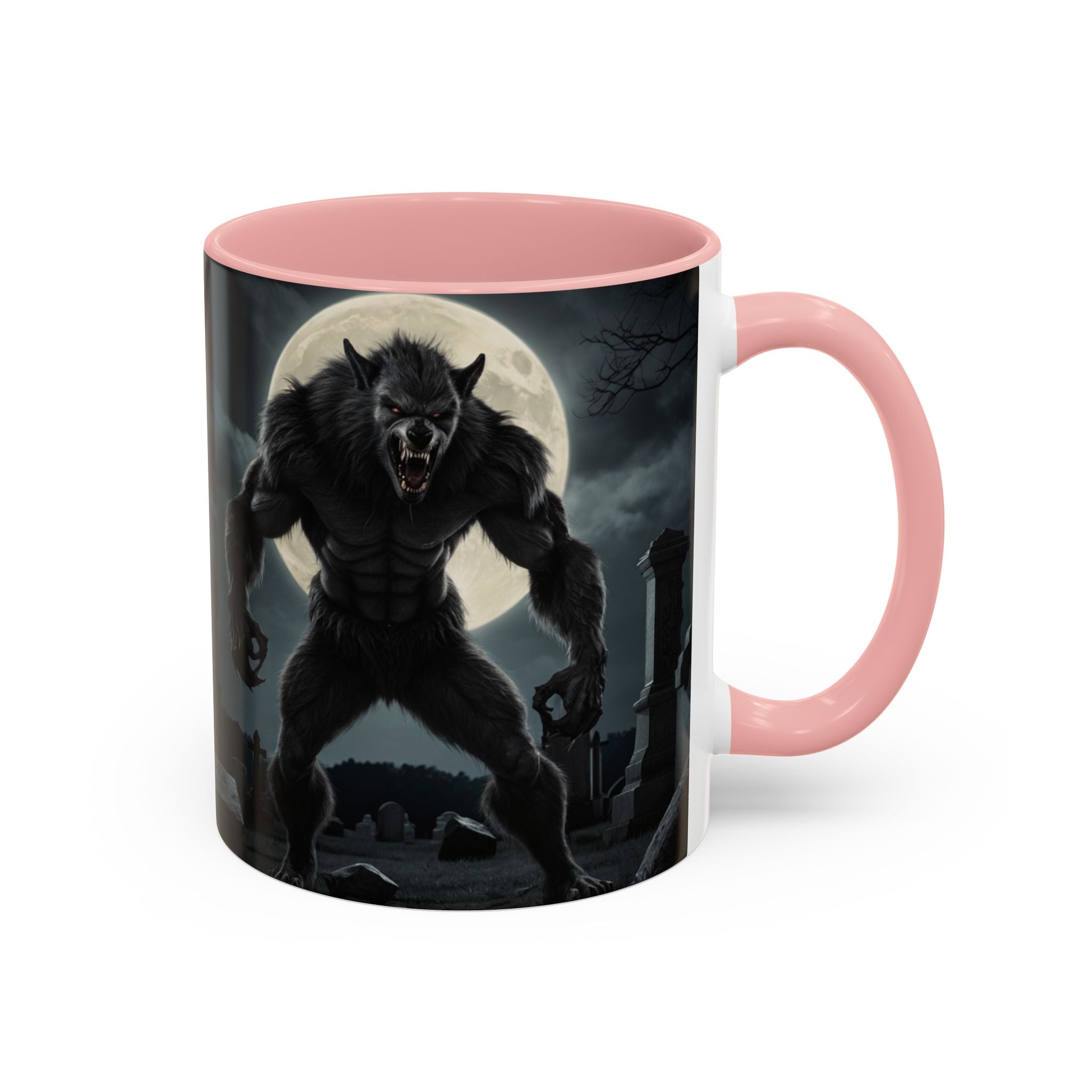 Werewolf Graveyard Coffee Mug — Gothic Moonlit Horror Accent Mug (11/15oz) fantasy