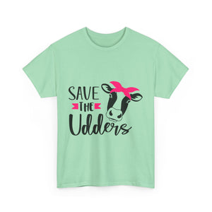 cancer awareness Save the Udders Unisex Heavy Cotton Tee, Fun Cow Tee,  Animal Lover Gift, Casual Tee, Eco-Friendly Apparel
