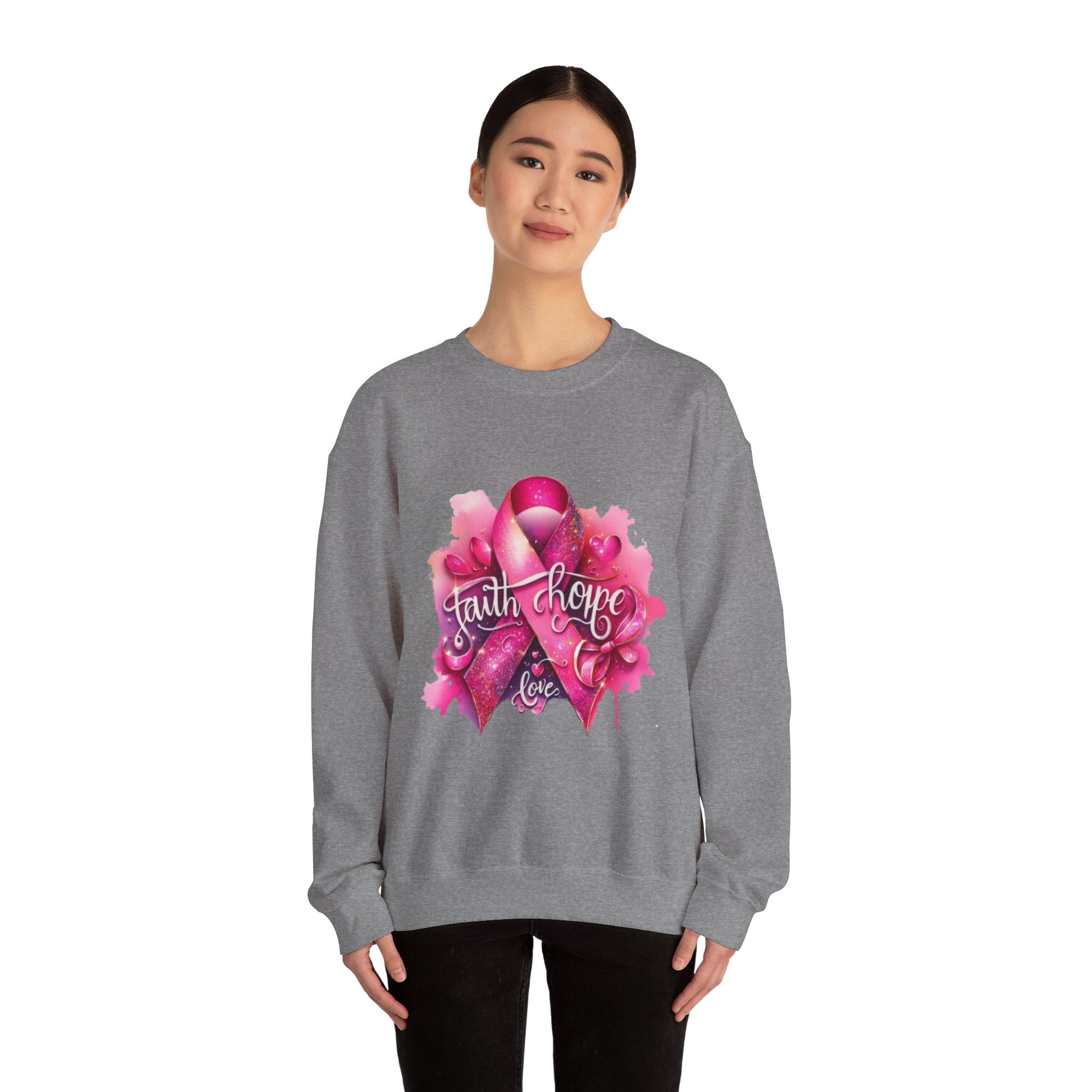 Breast Cancer Awareness Sweatshirt, Faith Hope Love Crewneck, Comfort Fashion, Supportive Gift for Her, Pink Ribbon Apparel