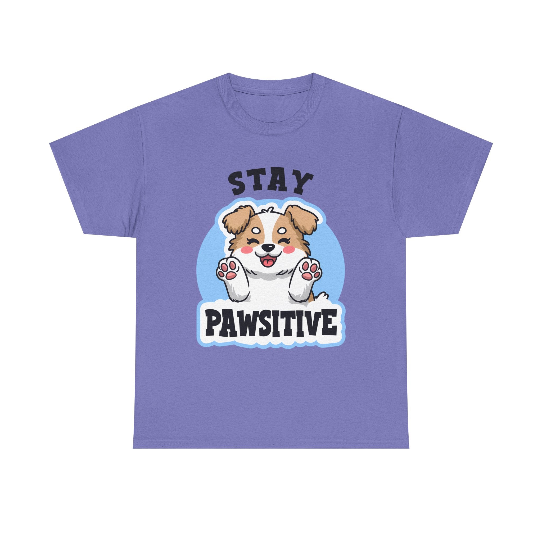 Stay Pawsitive Dog Lover Tee - Unisex Heavy Cotton T-Shirt funny humor
