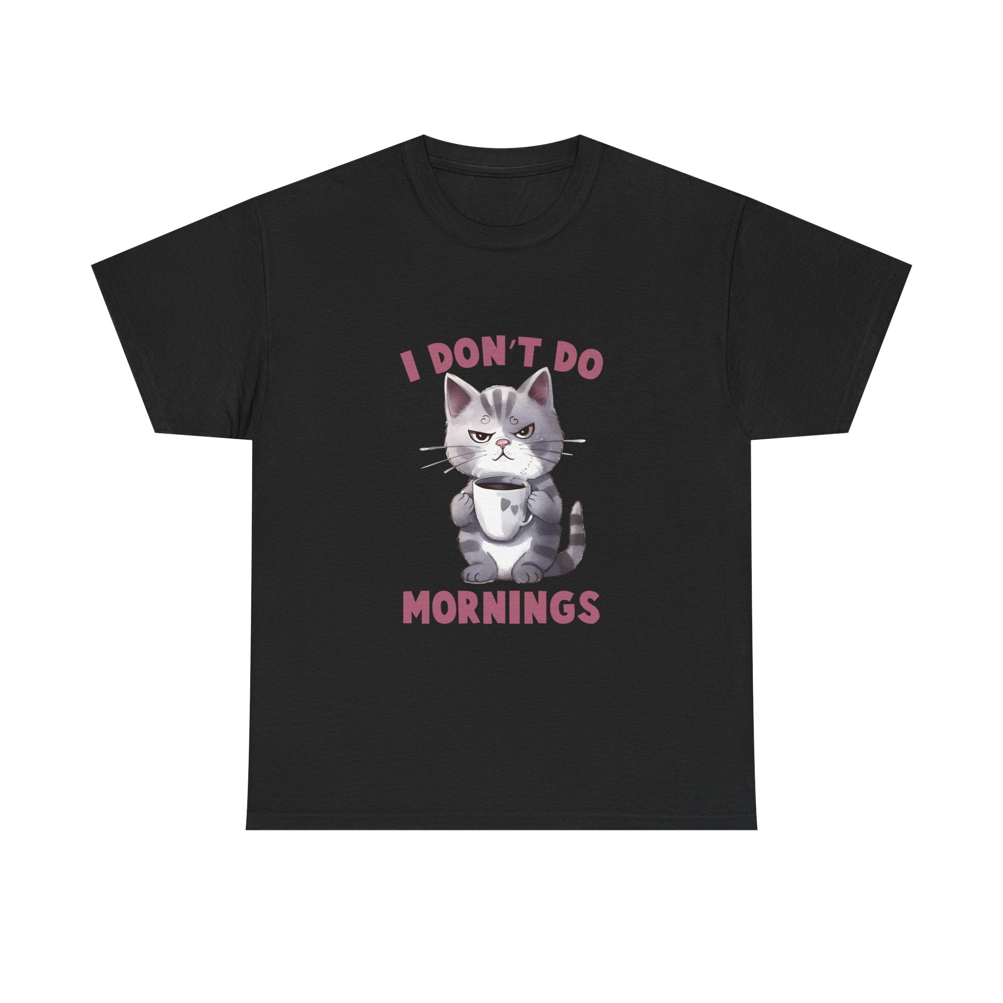 I Don't Do Mornings Cat Tee | Funny Unisex Cotton T-Shirt, Gift for Cat Lovers, Relaxed Fit Top, Cute Pet Owner Appreciation