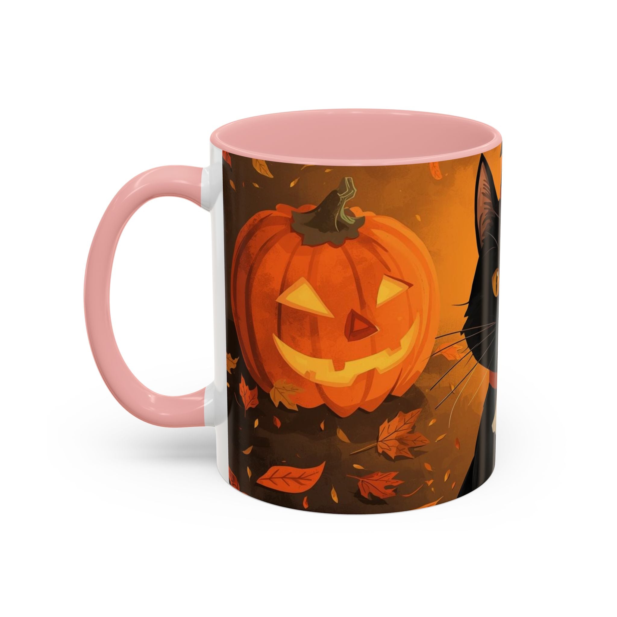 Halloween Cat Coffee Mug - Spooky Black Cat & Pumpkin Design