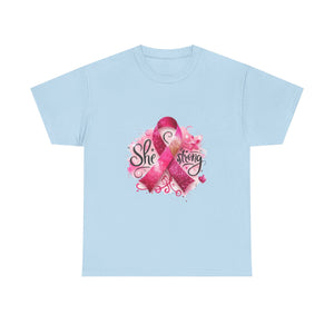 Breast Cancer Awareness Tee - She's Strong, Gift for Survivors, Supportive T-Shirt, Awareness Month, Inspirational Apparel