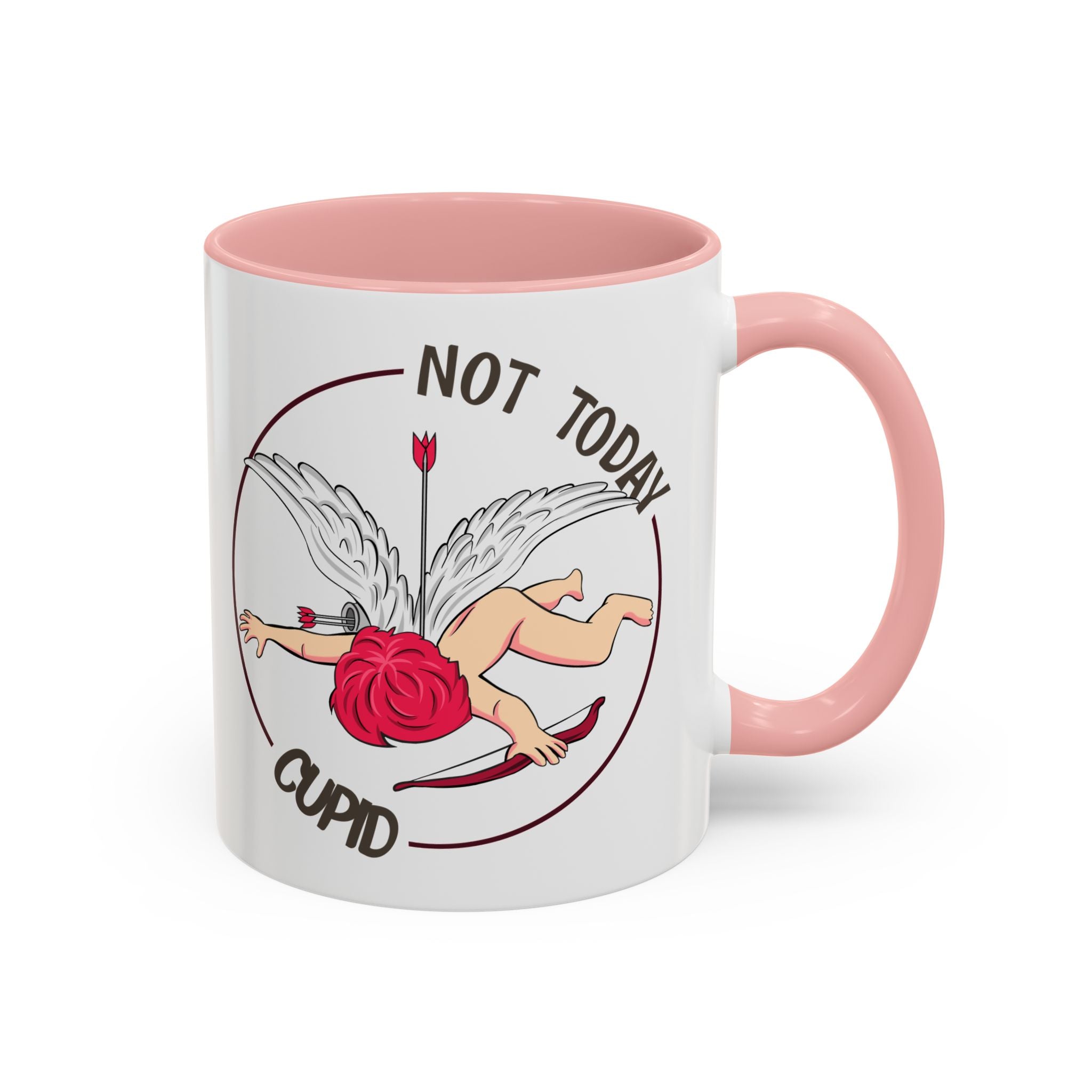 Not Today Cupid Coffee Mug — Funny Anti-Valentine Accent Mug (11/15oz)
