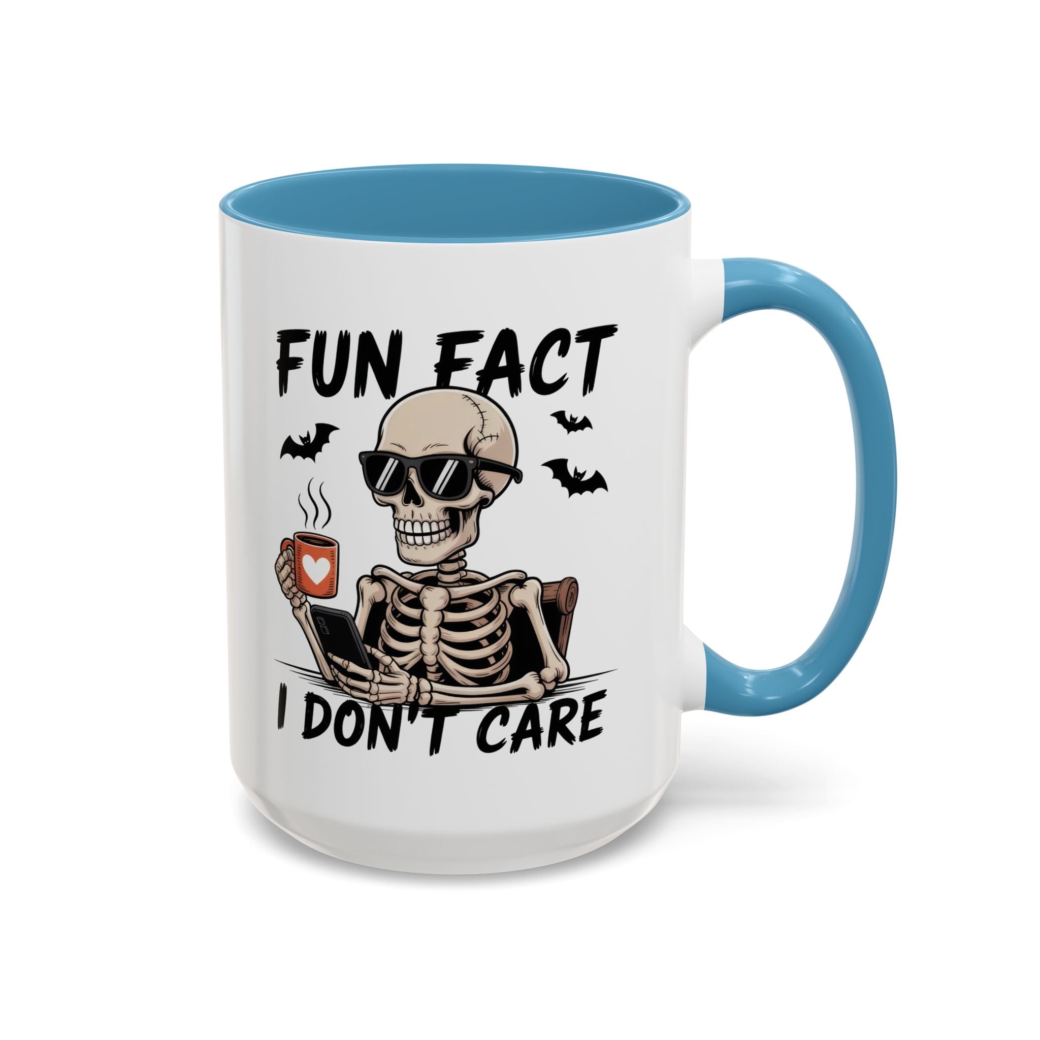 Fun Fact I Don’t Care Skull Coffee Mug — Halloween Accent Coffee Cup (11/15oz)