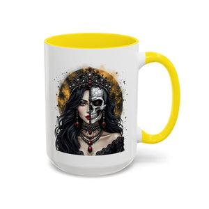Gothic Art Accent Mug - Artistic Skull & Lady Design, Unique Coffee Cup for Halloween, Gift for Her, Decorative Kitchenware, Dark Aesthetic
