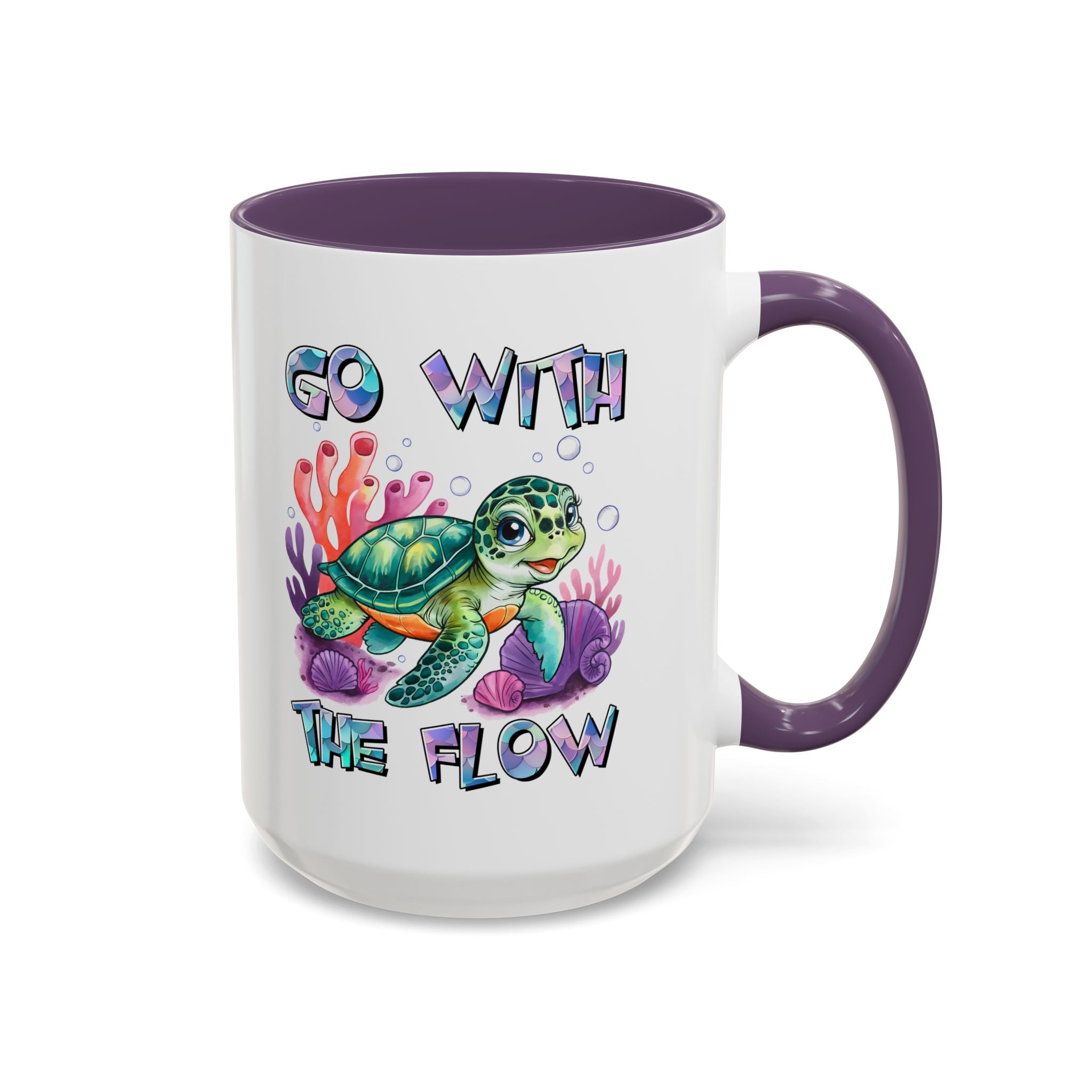 Ocean-Inspired Accent Coffee Mug - 'Go With The Flow' Design turtle