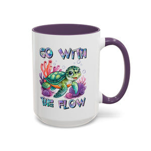 Ocean-Inspired Accent Coffee Mug - 'Go With The Flow' Design turtle