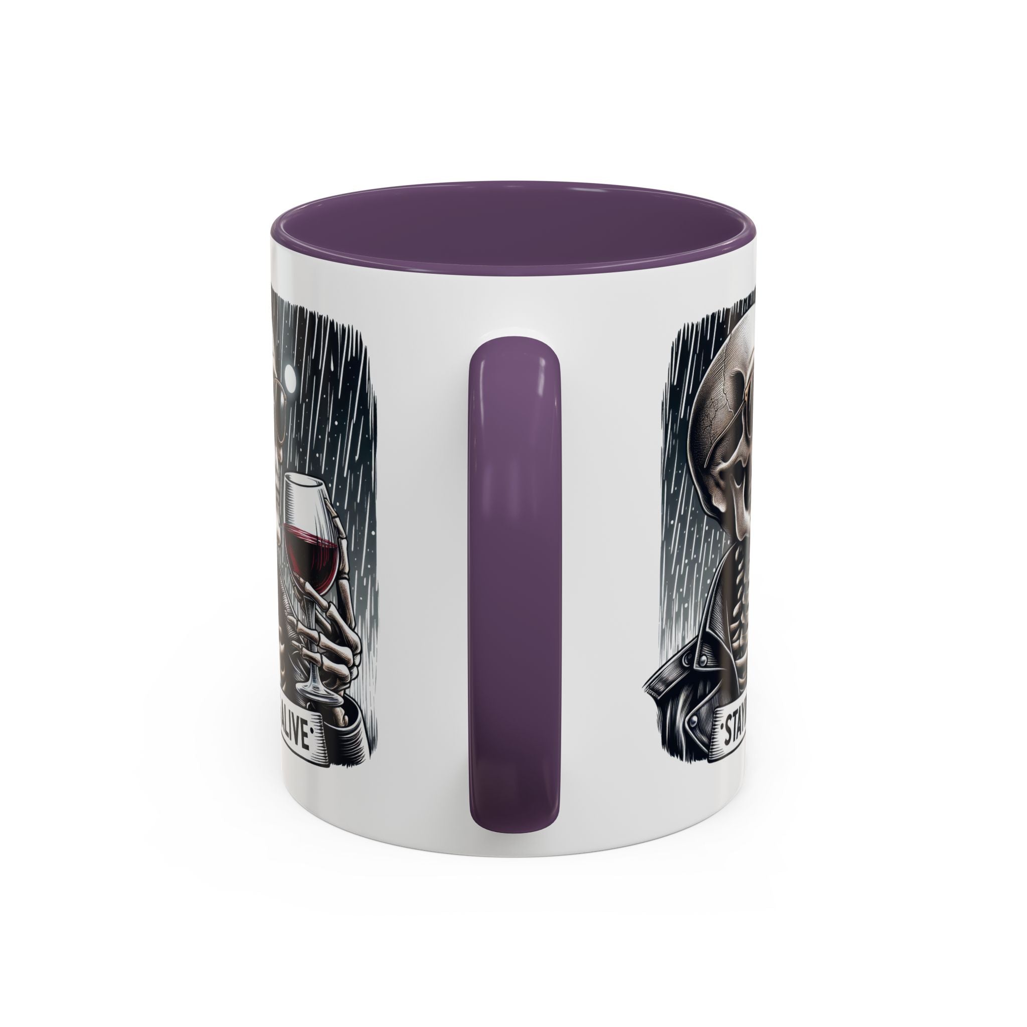 Stylish Skull Coffee Mug, Gothic Drinkware, Staying Alive Gift for Halloween, Funny Office Mug, Alternative Drinkware