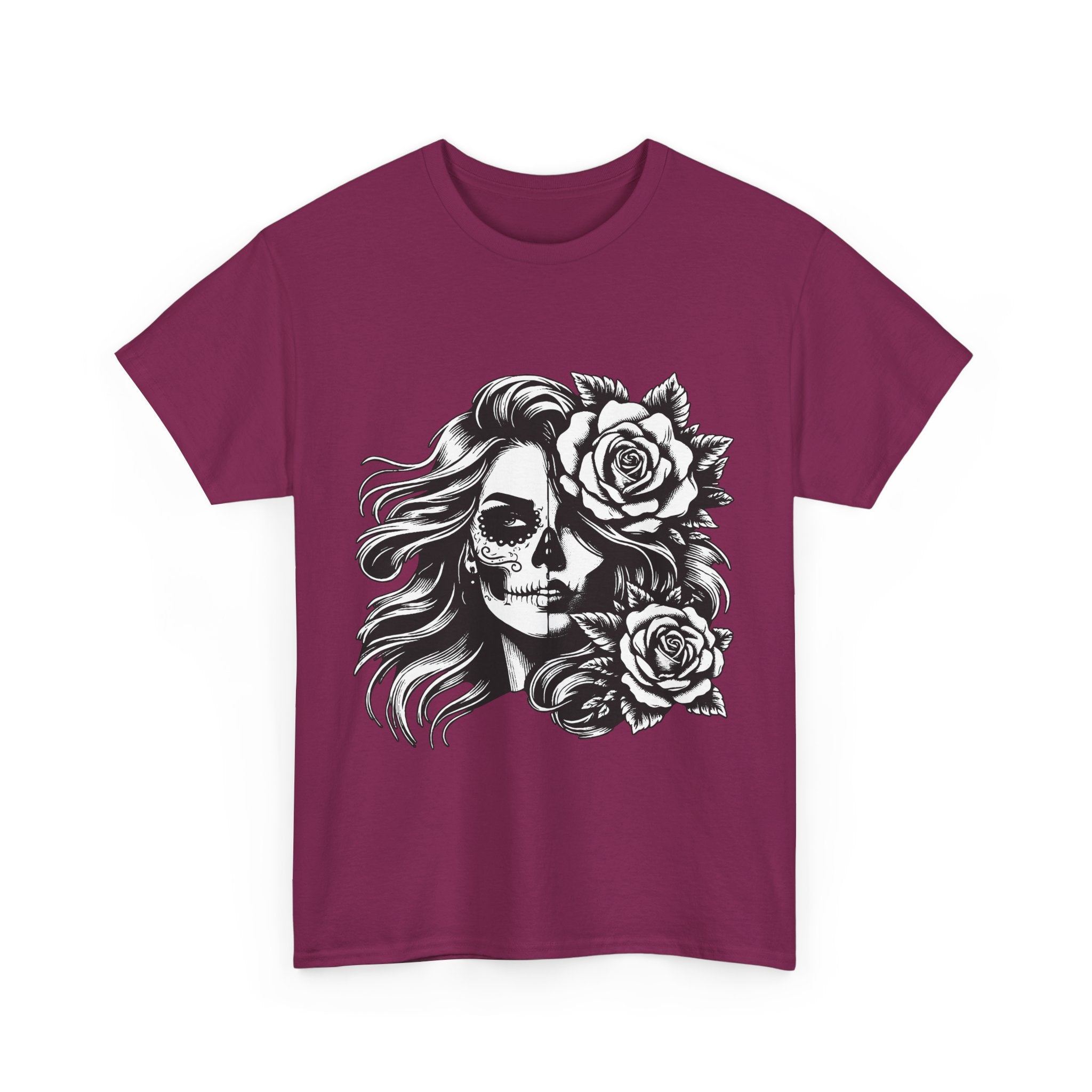 Skull & Rose Unisex Heavy Cotton Tee - Edgy Floral Graphic T-Shirt