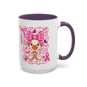 Pink Ribbon Duck Coffee Mug for Breast Cancer Awareness, Cute Gift for Her, Supportive Breast Cancer Mug, Unique Coffee Cup, Holiday Present
