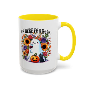 Spooky Floral Coffee Mug - I'm Here for Boos, Halloween Gift, Autumn Decor, Cute Ghost Mug, Cat Lover Drinkware