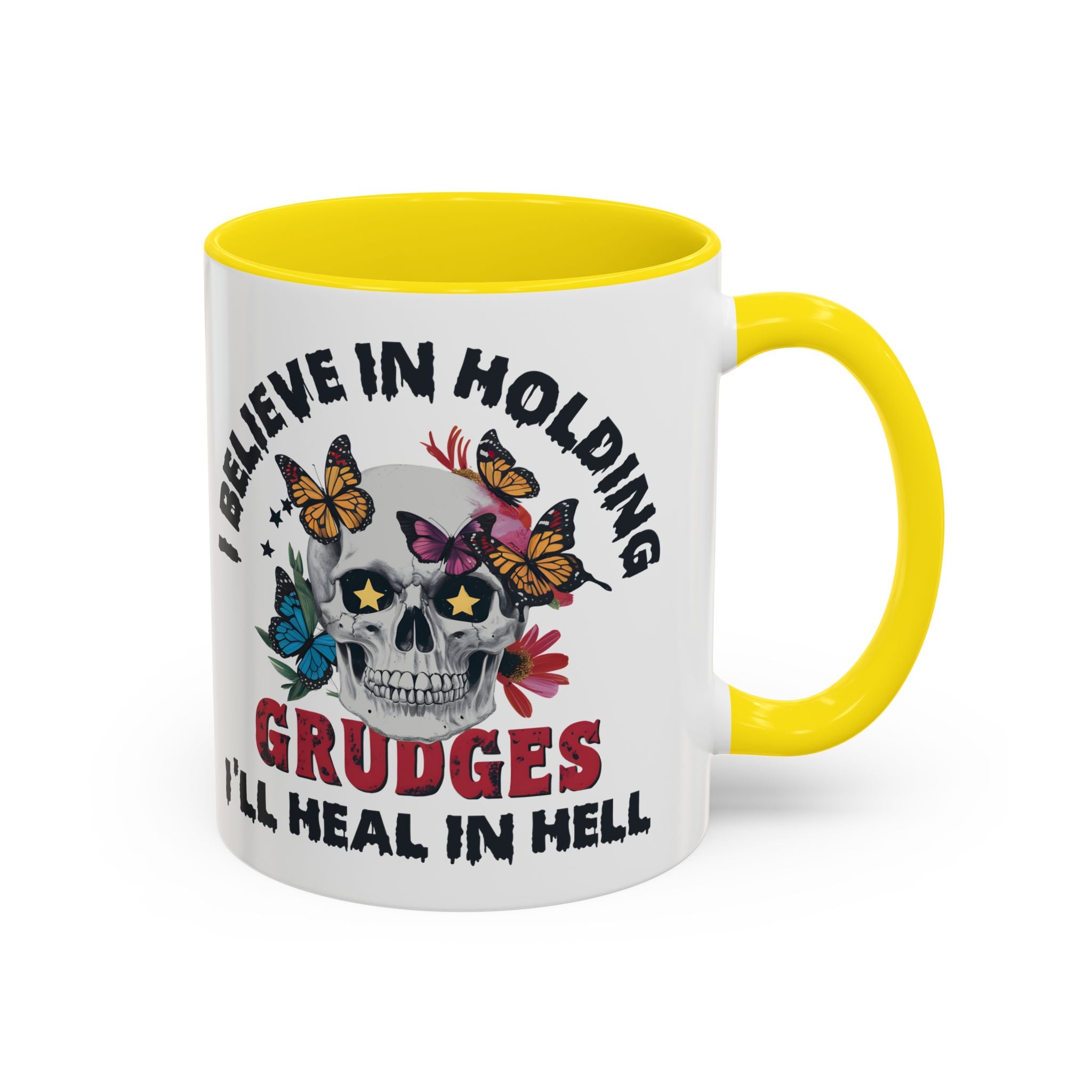 Grudge-Holder Coffee Mug - 11 & 15oz Ceramic with Floral Skull Design gothic horror art