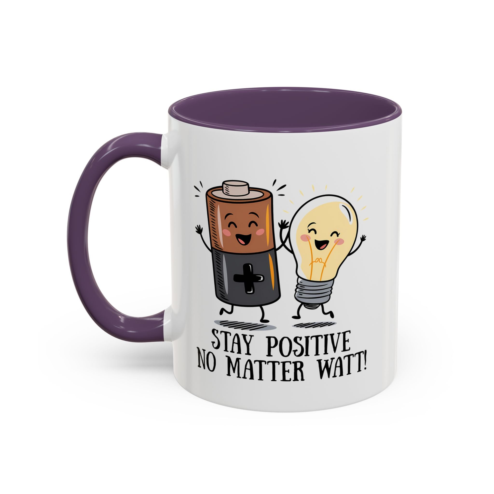 Stay Positive Accent Coffee Mug - 11oz & 15oz - Cute Light Bulb & Battery Design