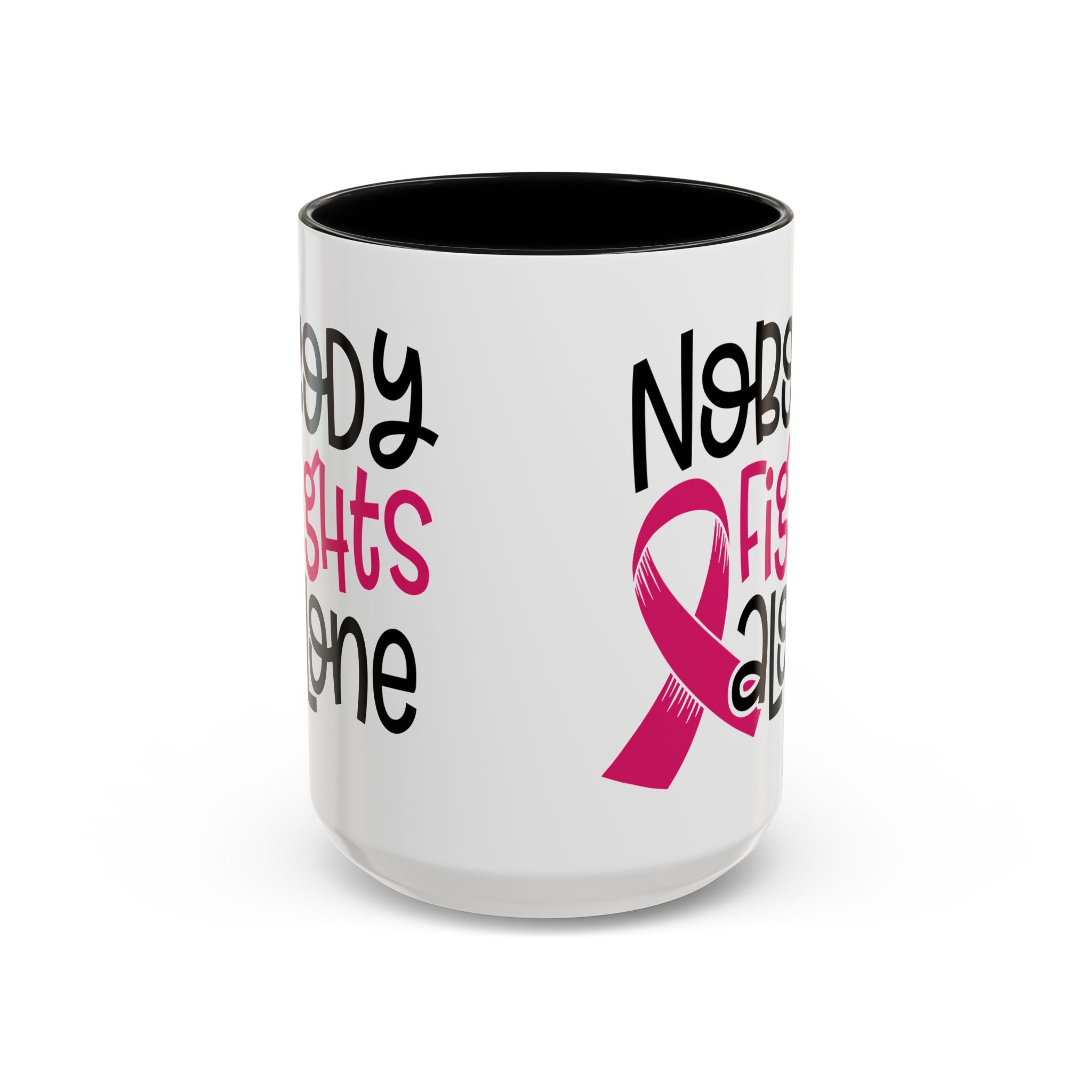 Inspirational Coffee Mug for Support - 'Nobody Fights Alone' | Breast Cancer Awareness Gift, Motivational Mug, Friendship Gift, Self-Care