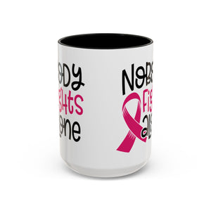 Inspirational Coffee Mug for Support - 'Nobody Fights Alone' | Breast Cancer Awareness Gift, Motivational Mug, Friendship Gift, Self-Care