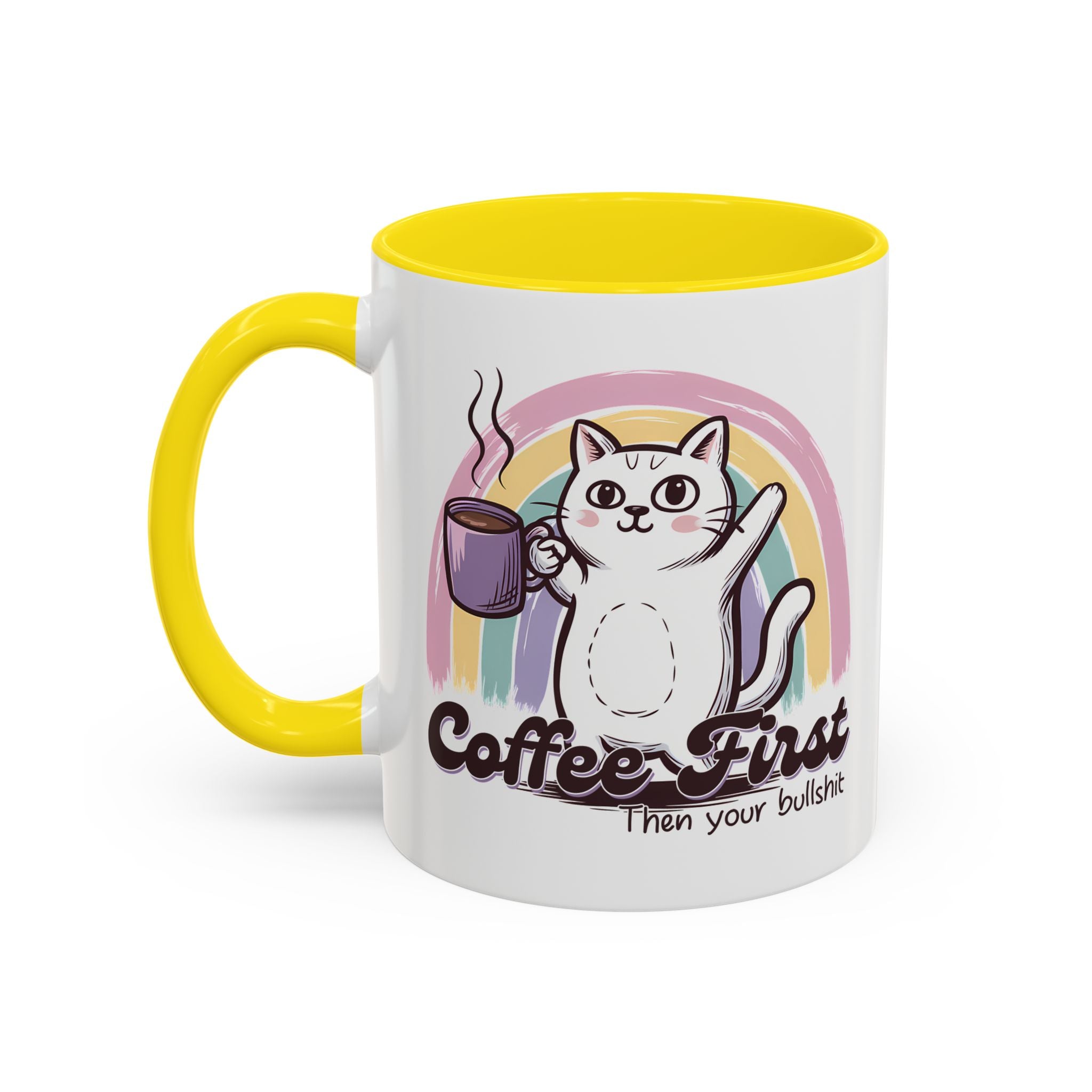 Coffee First Cat Mug - Humorous 11 & 15oz Accent Coffee Cup for Cat Lovers sarcasm