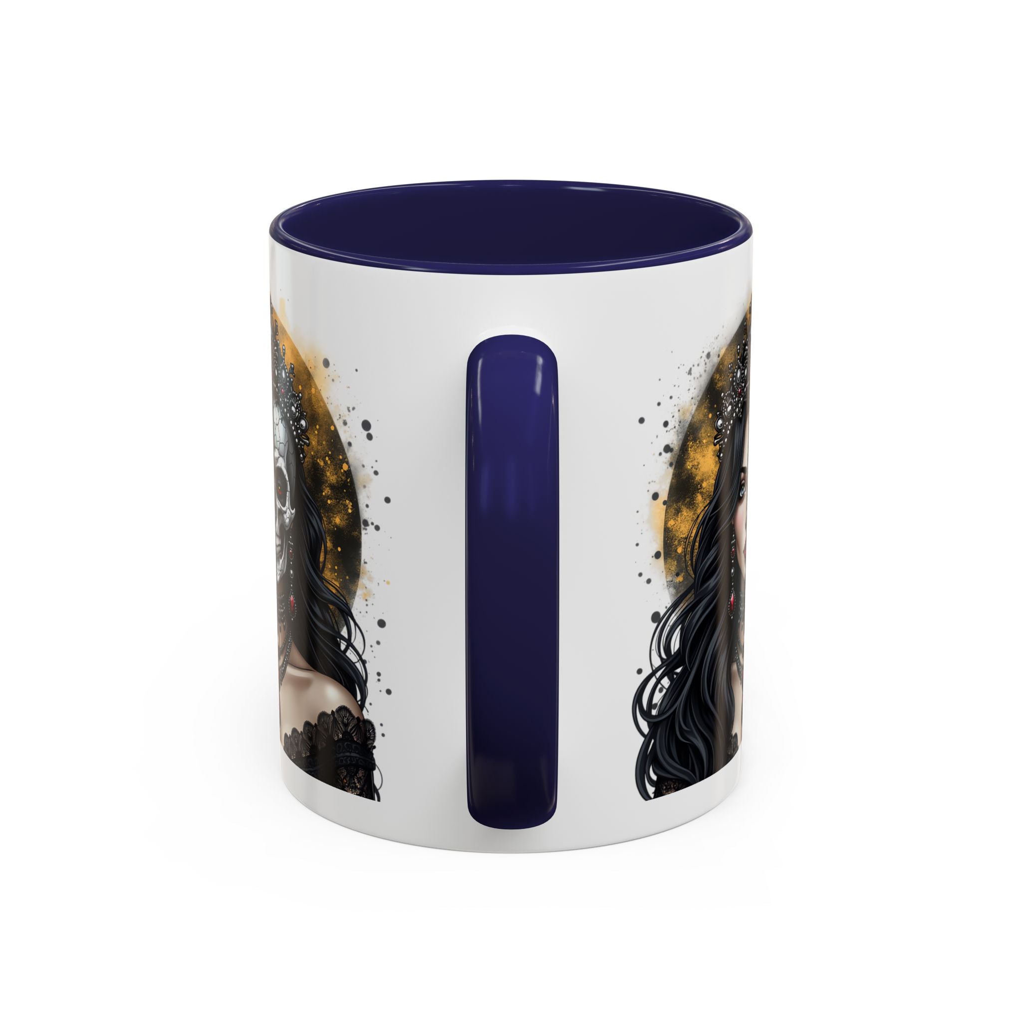 Gothic Art Accent Mug - Artistic Skull & Lady Design, Unique Coffee Cup for Halloween, Gift for Her, Decorative Kitchenware, Dark Aesthetic
