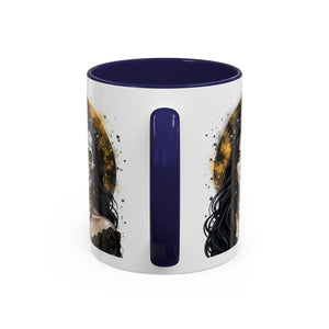 Gothic Art Accent Mug - Artistic Skull & Lady Design, Unique Coffee Cup for Halloween, Gift for Her, Decorative Kitchenware, Dark Aesthetic