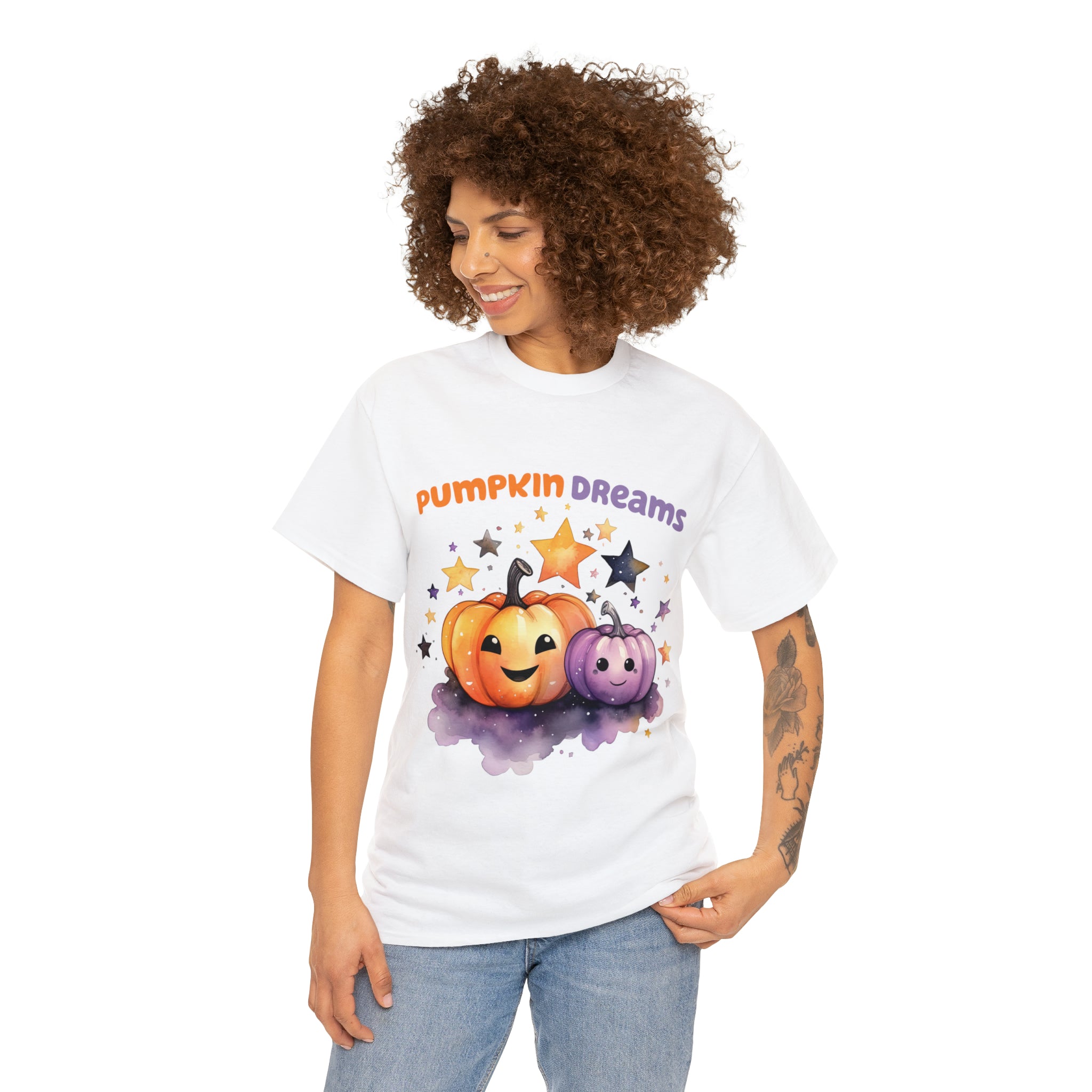 Halloween t shirt pumpkin dreams pastel colors gift for whole family fall fun stocking stuffer Unisex Heavy Cotton Tee