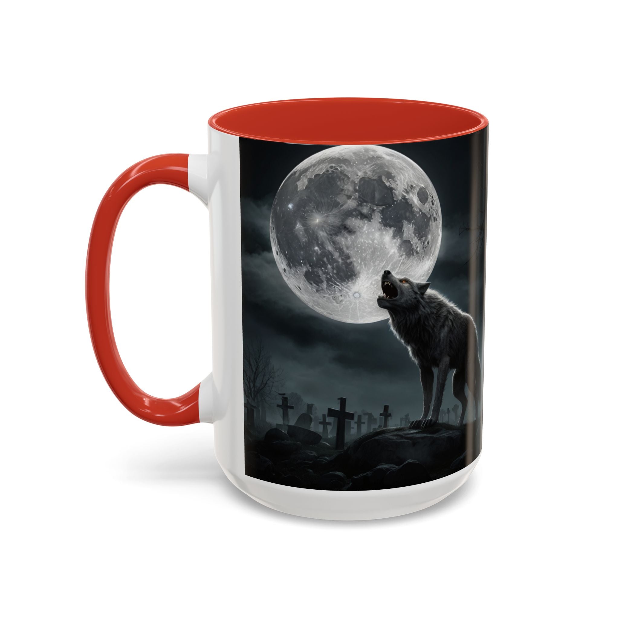 Howling Wolf Moon Coffee Mug – Gothic Graveyard Accent Mug (11/15oz) fantasy