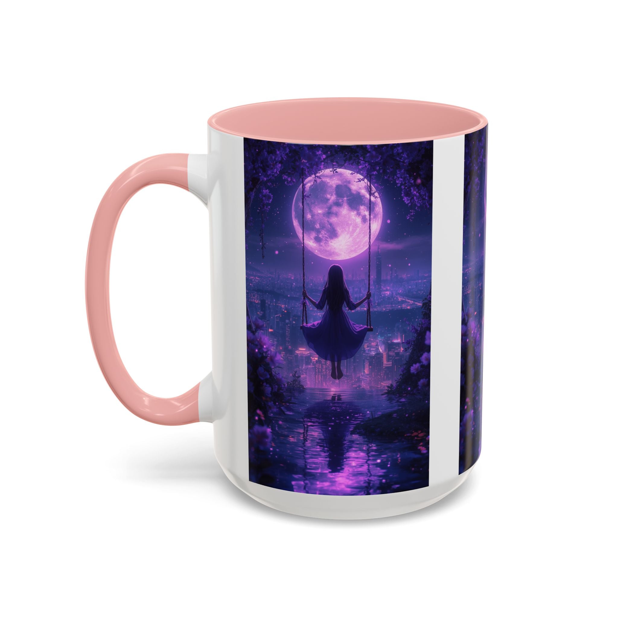 anime Dreamy Moonlit Swing Accent Coffee Mug, Artistic Mug, Celestial Coffee Cup, Fantasy Beverage Holder, Gift for Dreamers