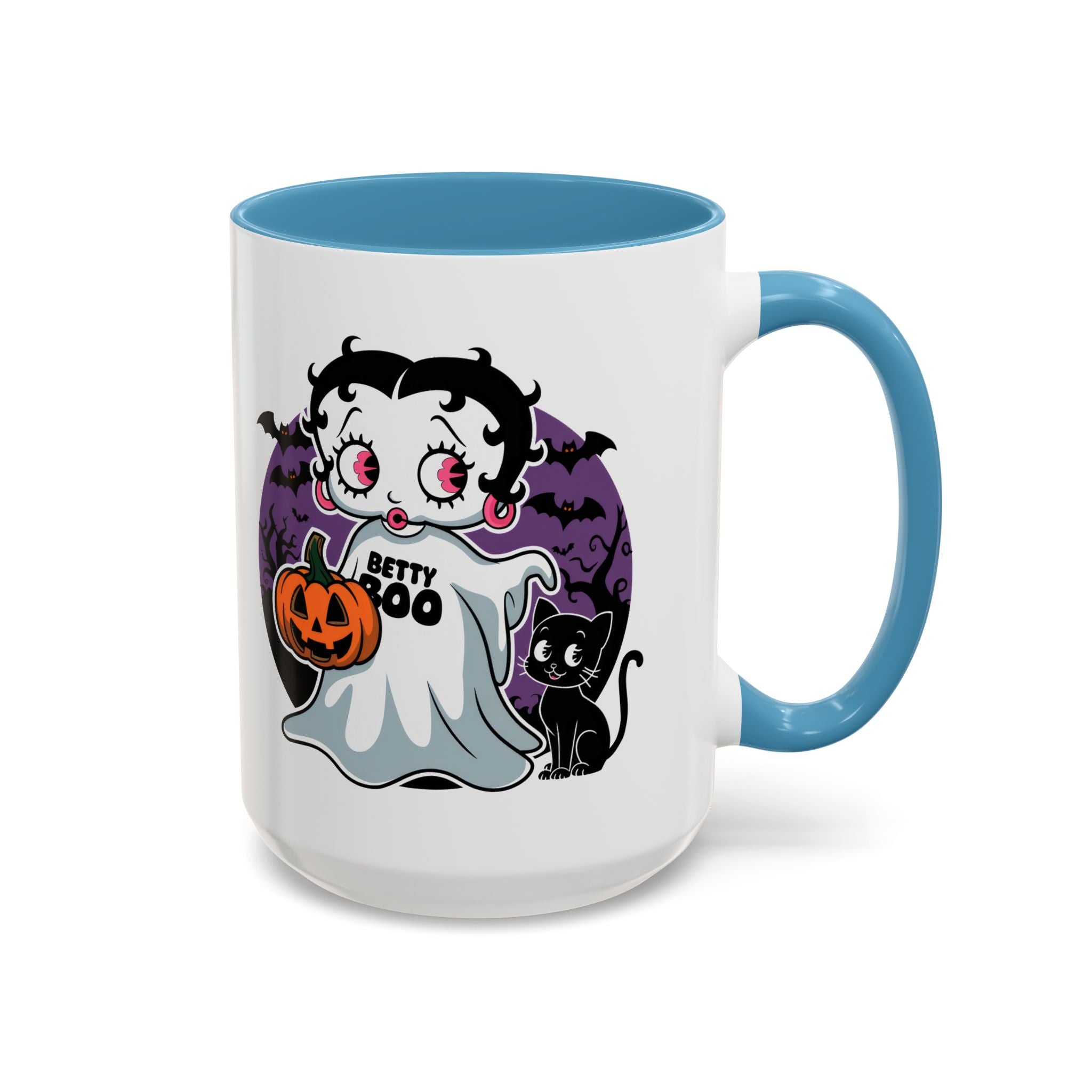 Betty Boo Halloween Ghost Mug — Cute Spooky Pumpkin & Black Cat Accent Coffee Cup