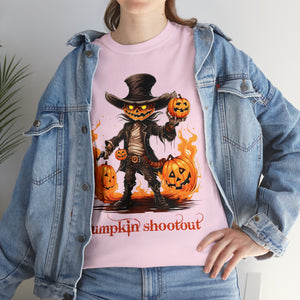 Halloween t shirt pumpkin western style shootout funny fall fun scary stocking stuffer for whole family  cotton tee