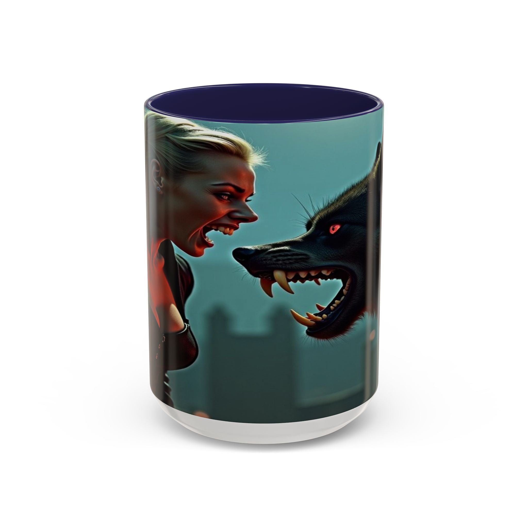 woman vampire and Fierce Werewolf Coffee Mug - 11 & 15oz Accent Mug for horror art lovers