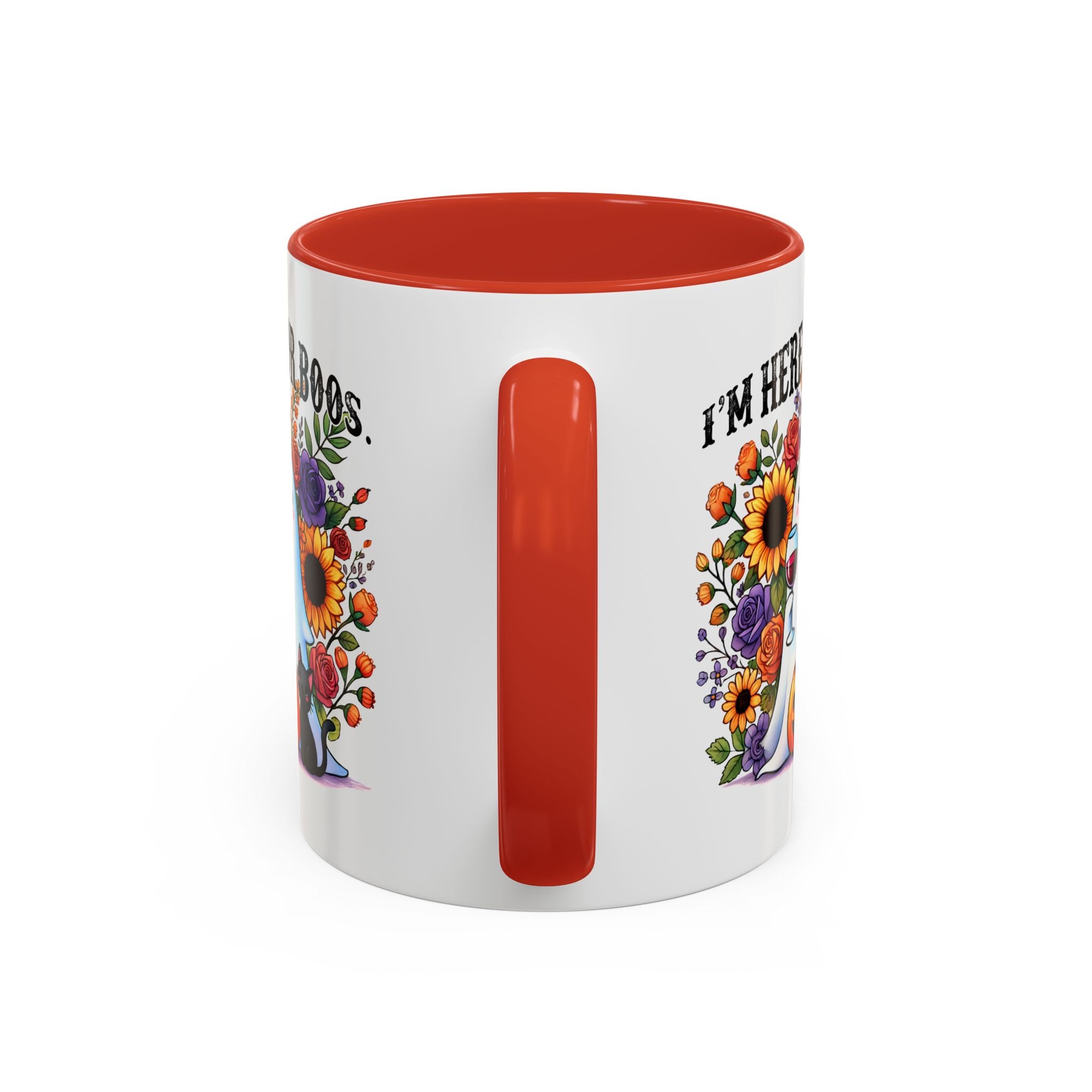 Spooky Floral Coffee Mug - I'm Here for Boos, Halloween Gift, Autumn Decor, Cute Ghost Mug, Cat Lover Drinkware