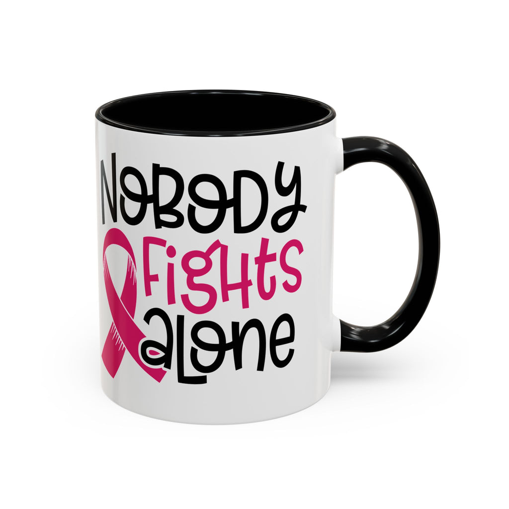 Inspirational Coffee Mug for Support - 'Nobody Fights Alone' | Breast Cancer Awareness Gift, Motivational Mug, Friendship Gift, Self-Care