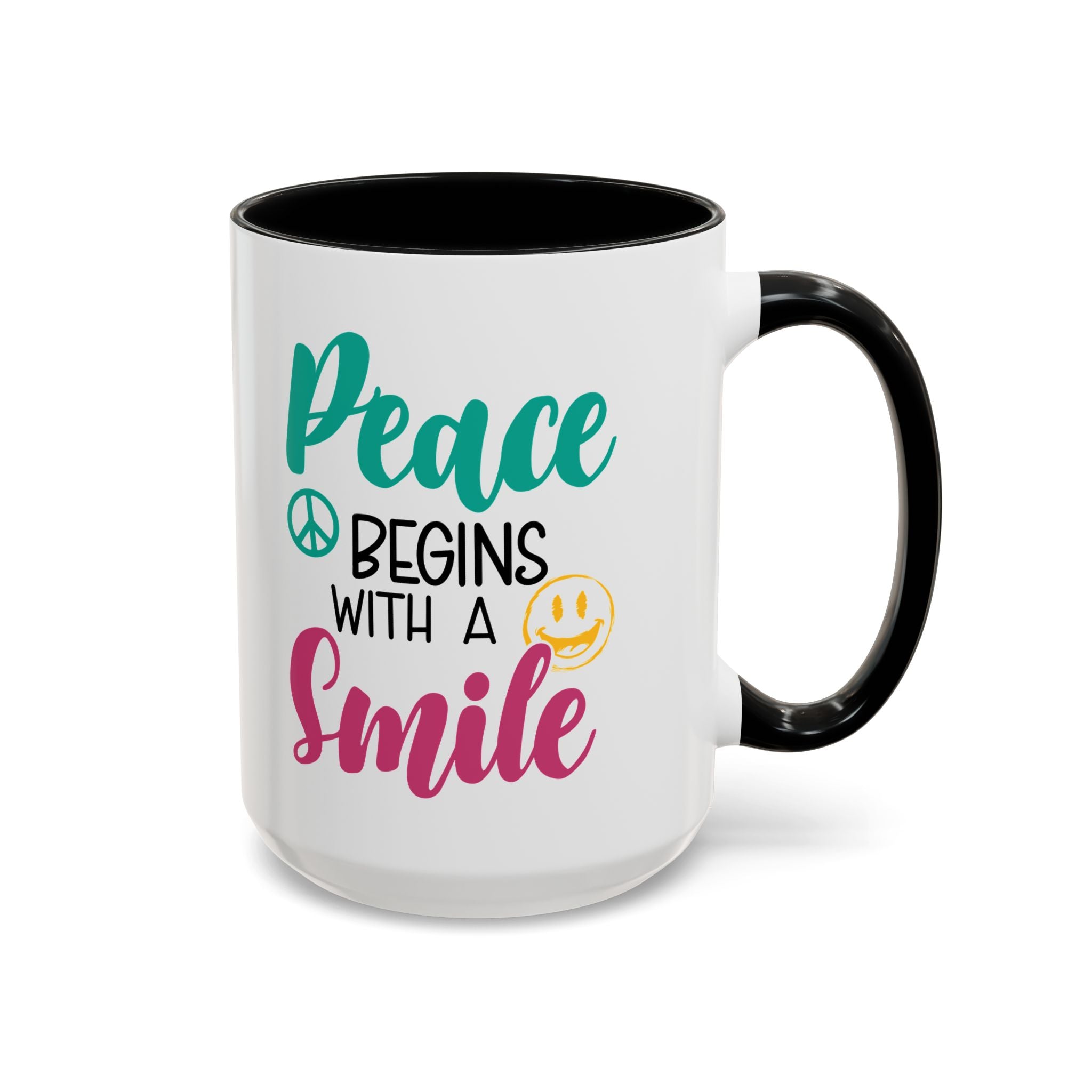 Inspirational Peace Coffee Mug - "Peace Begins with a Smile" - 11oz & 15oz