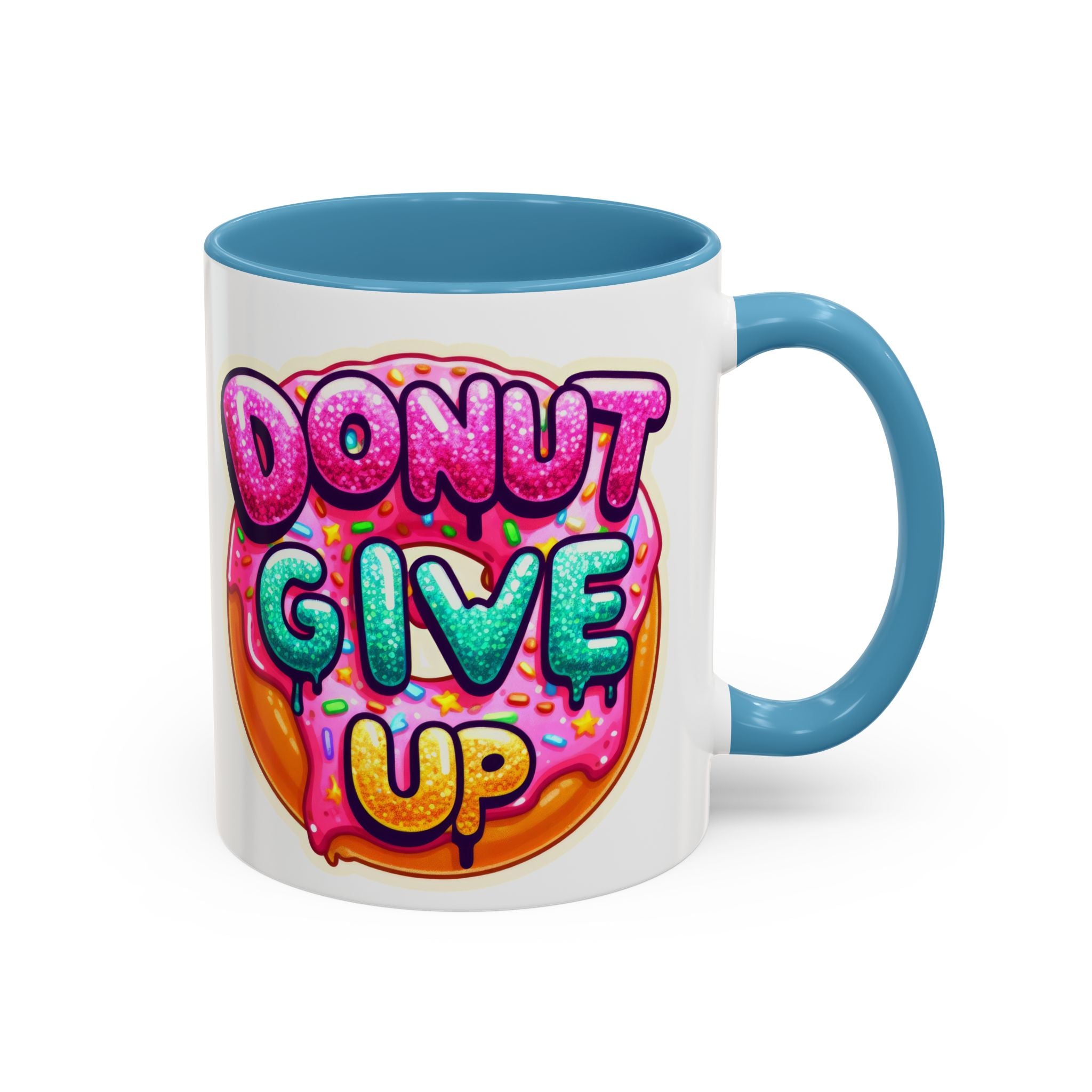 Coffee Mug - "Donut Give Up" Colorful Motivational Donut Accent Mug (11/15oz)