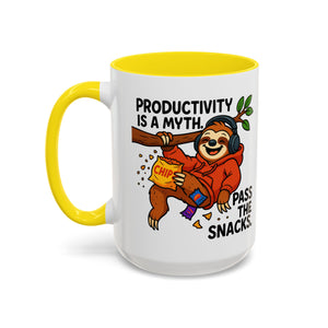 Funny Sloth Coffee Mug, Humor Mug Gift, Productivity Myth Mug, Cute Sloth Cup, Quirky Office Mug