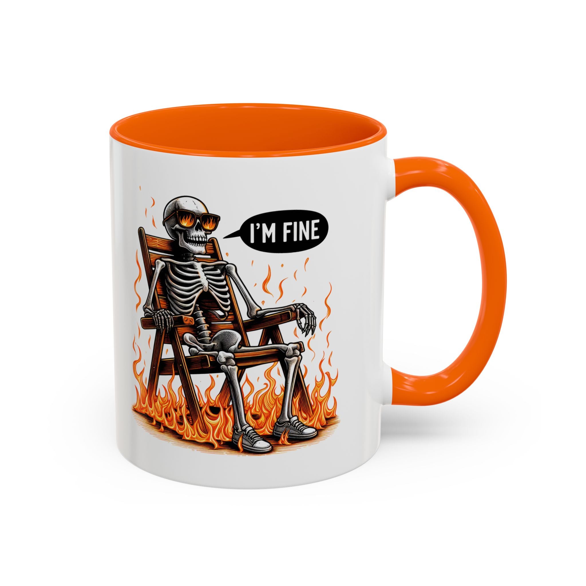 Funny I'M fine  Skeleton on fire Coffee Mug - Humor Gift for Halloween, Coffee Lovers,  Decor, Gag Gift, 11-15oz Accent Mug