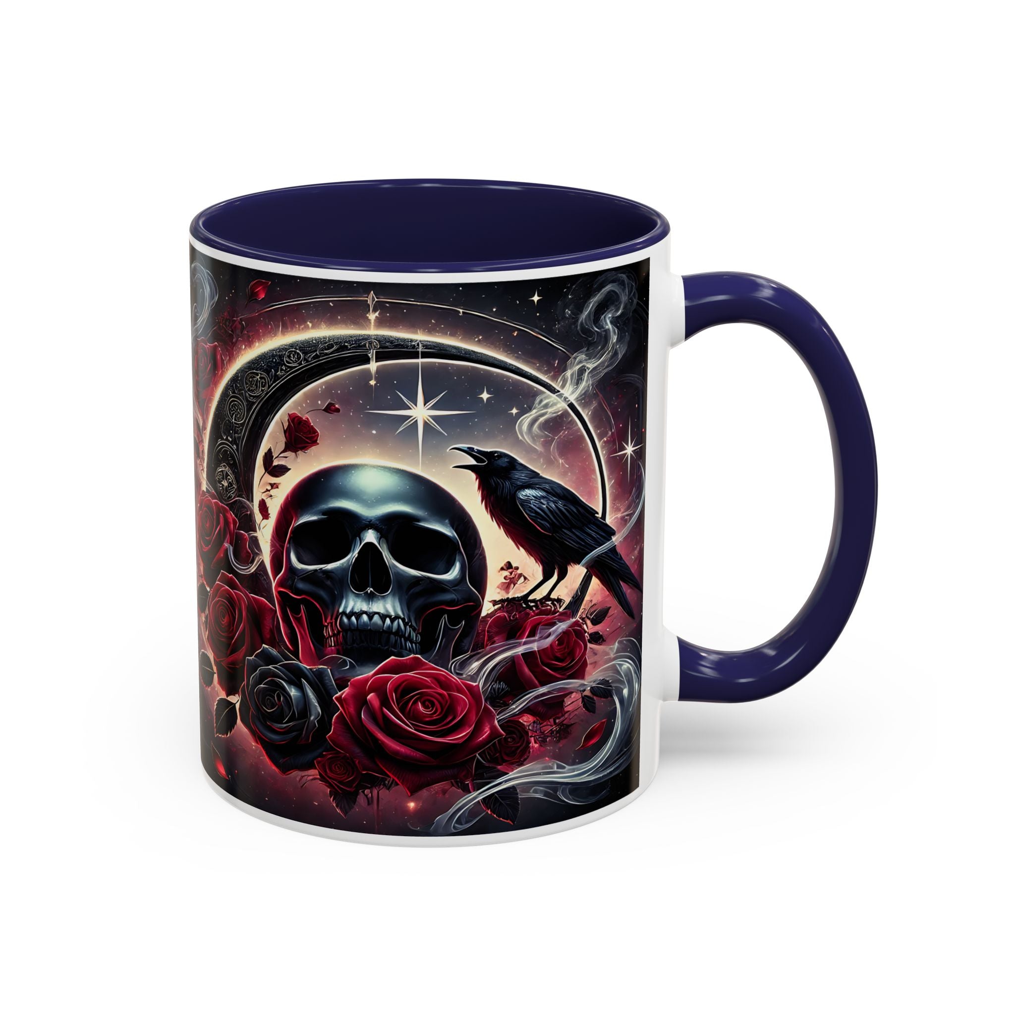 Skull & Raven Accent Coffee Mug — Gothic Roses 11/15oz