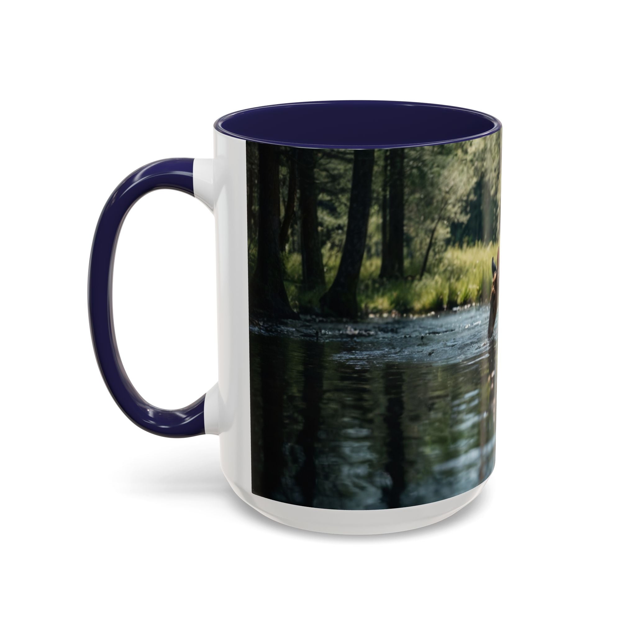 Deer at Stream Accent Coffee Mug — Scenic Wildlife Photo Mug (11/15oz) nature lovers