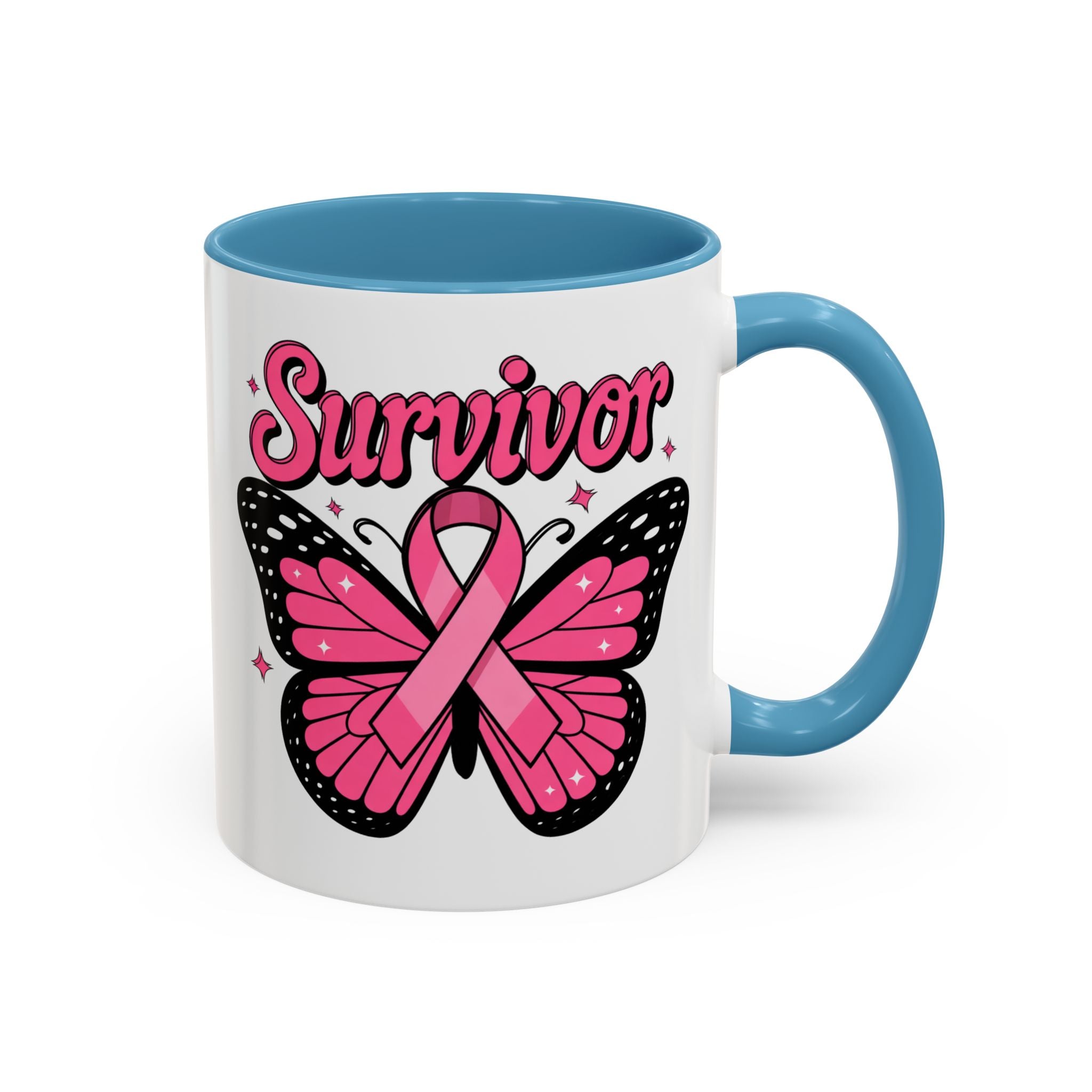 Survivor Butterfly Coffee Mug, Inspirational Gift, Pink Ribbon Mug, Breast Cancer Awareness, Empowerment Cup, Motivational Drinkware