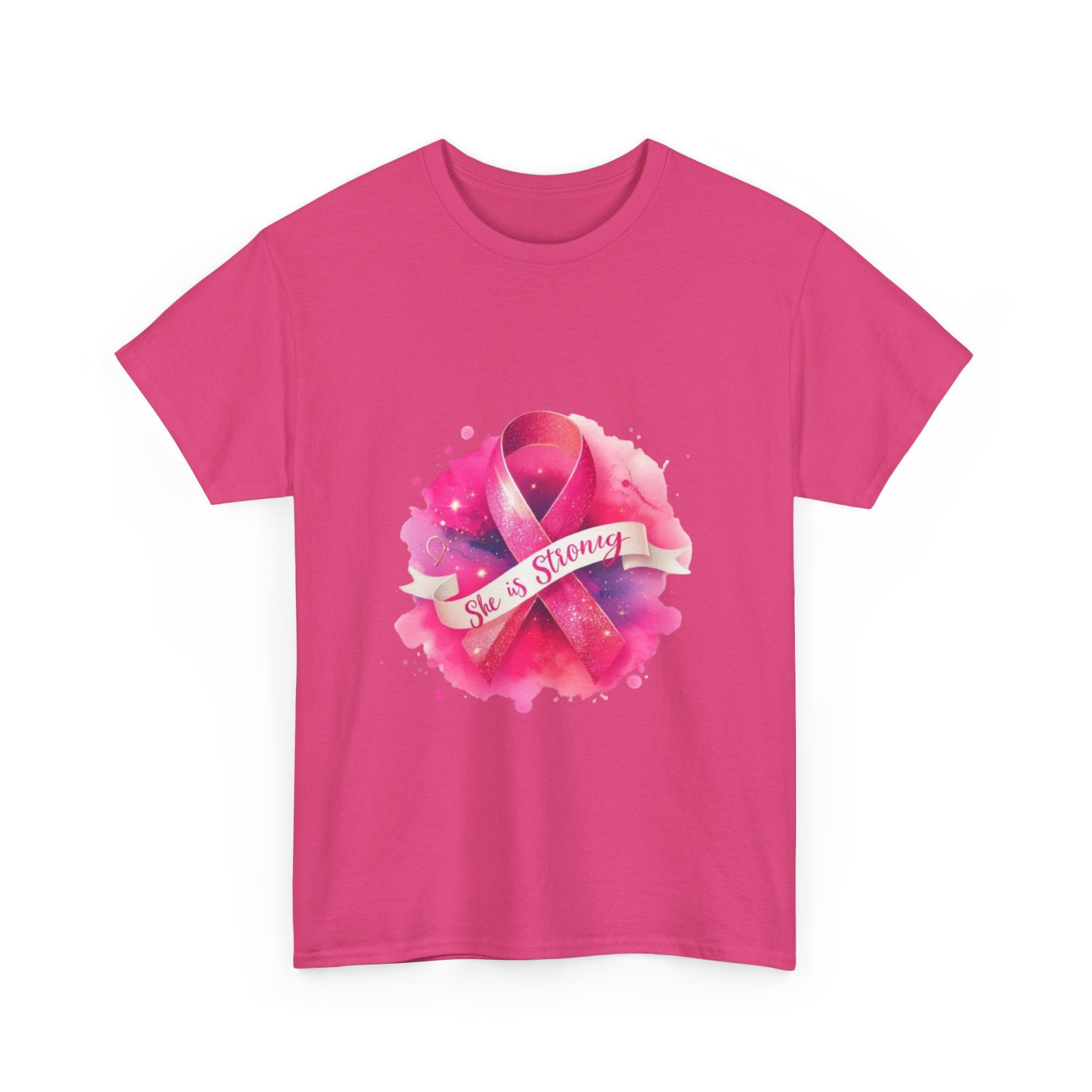 Empowering Cancer Awareness Tee - She is Strong, Support Shirt, Gift for Survivors, Pink Ribbon Apparel, Breast Cancer Awareness