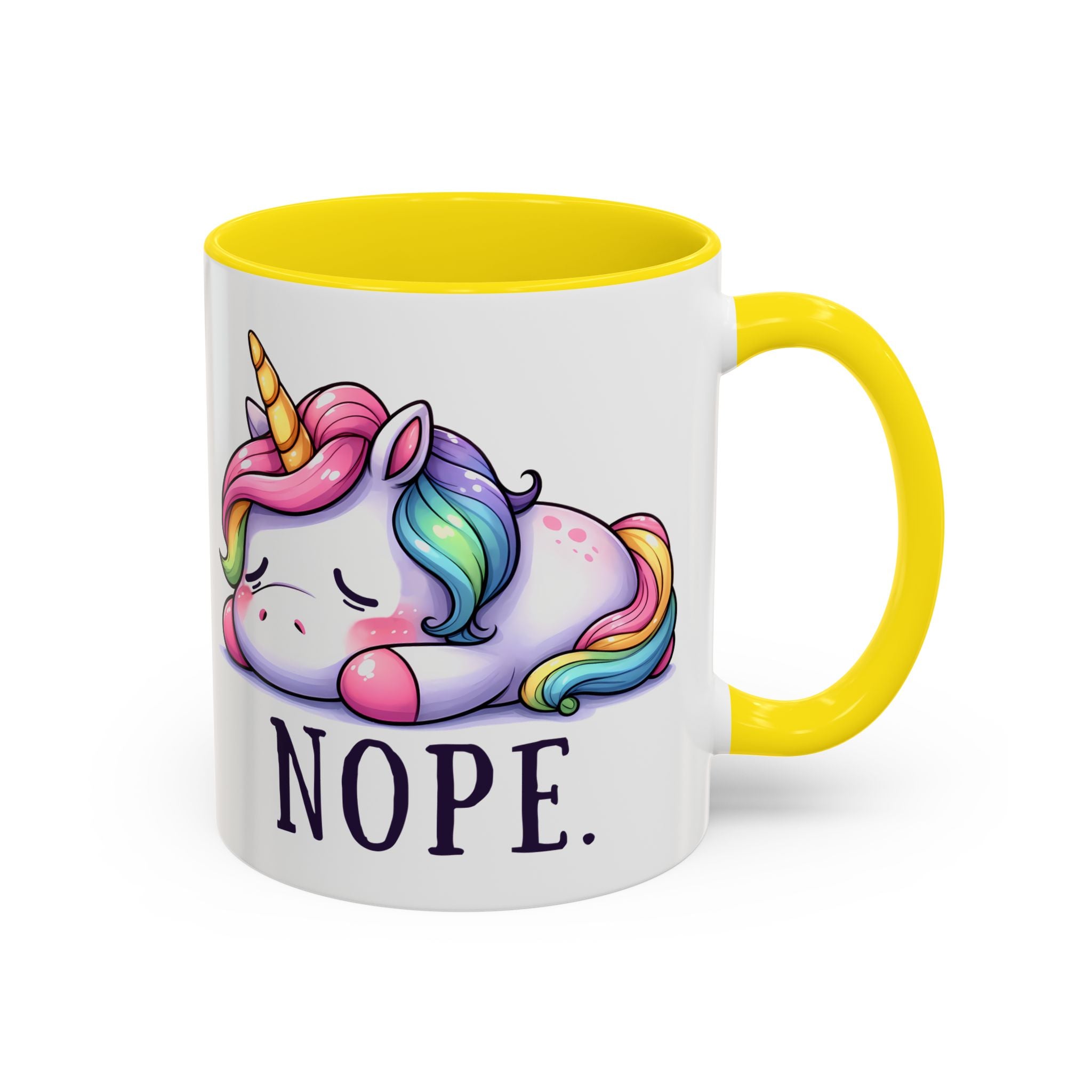 Nope Unicorn Accent Coffee Mug — Cute Rainbow Sleeping Unicorn 11/15oz